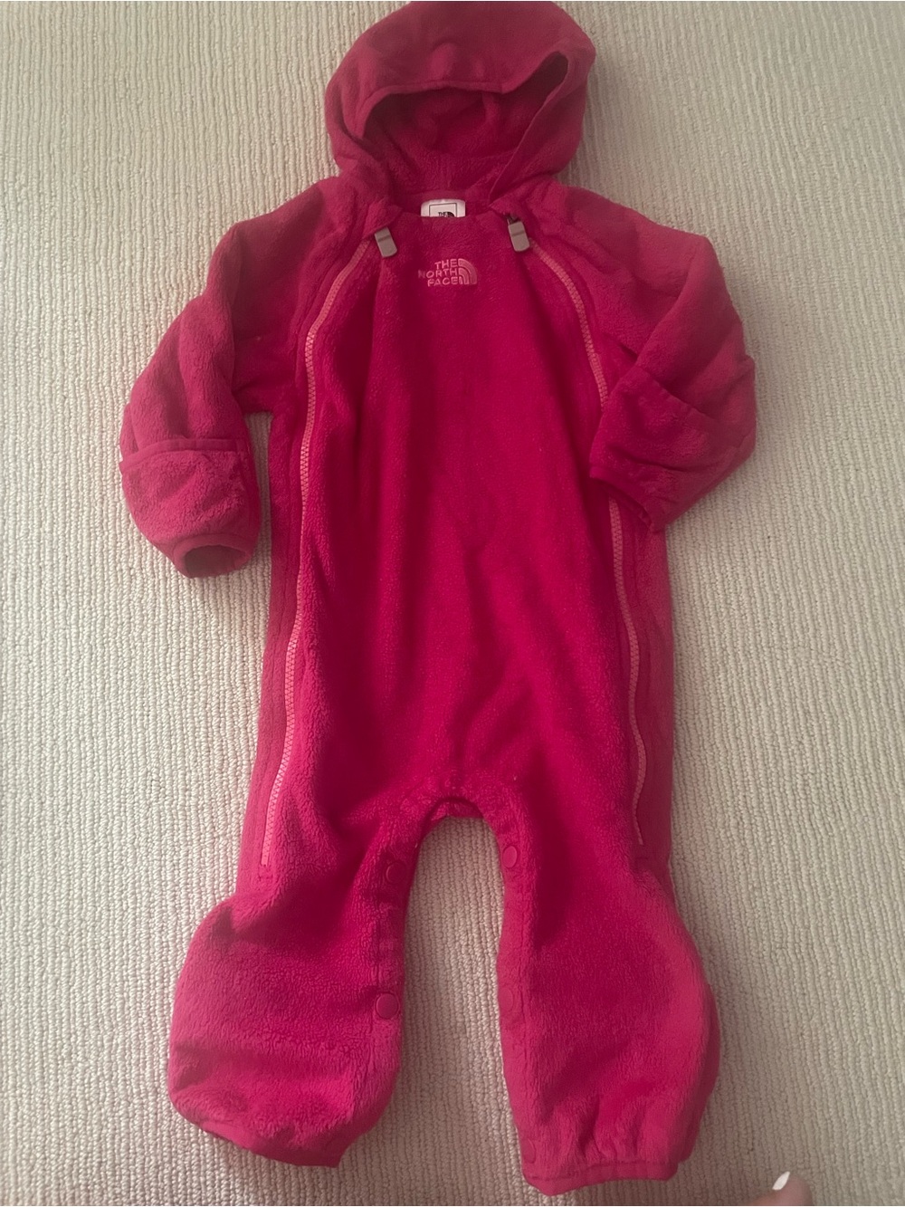 The North Face Kids Pink Fleece One-Piece Hooded Snowsuit 6-12 months b28